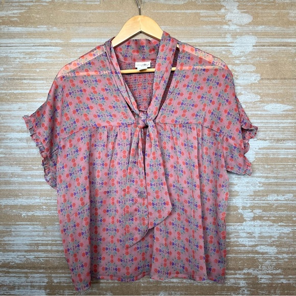 NATURAL LIFE Tops - Natural Life Floral Chiffon Blouse Neck Tie Preppy Boho Art to Wear Womens S